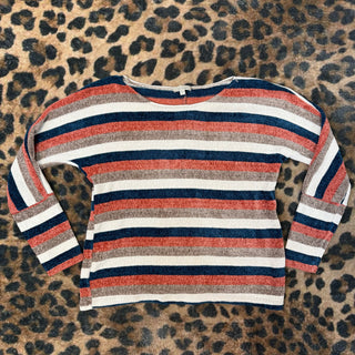Vintage Cream, Blue and Peach Velour Top